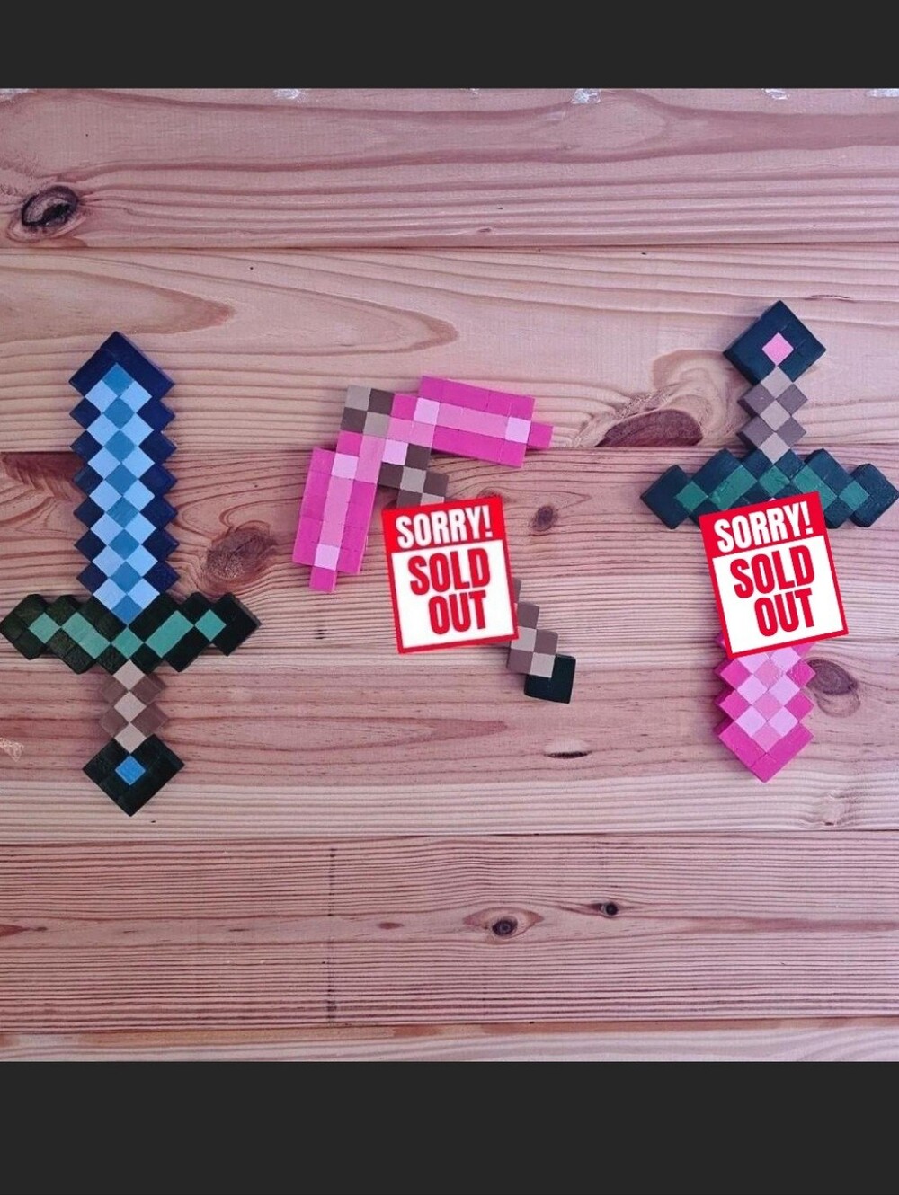 Pixel Style Pink Pickaxe - Bright Pink and Brown